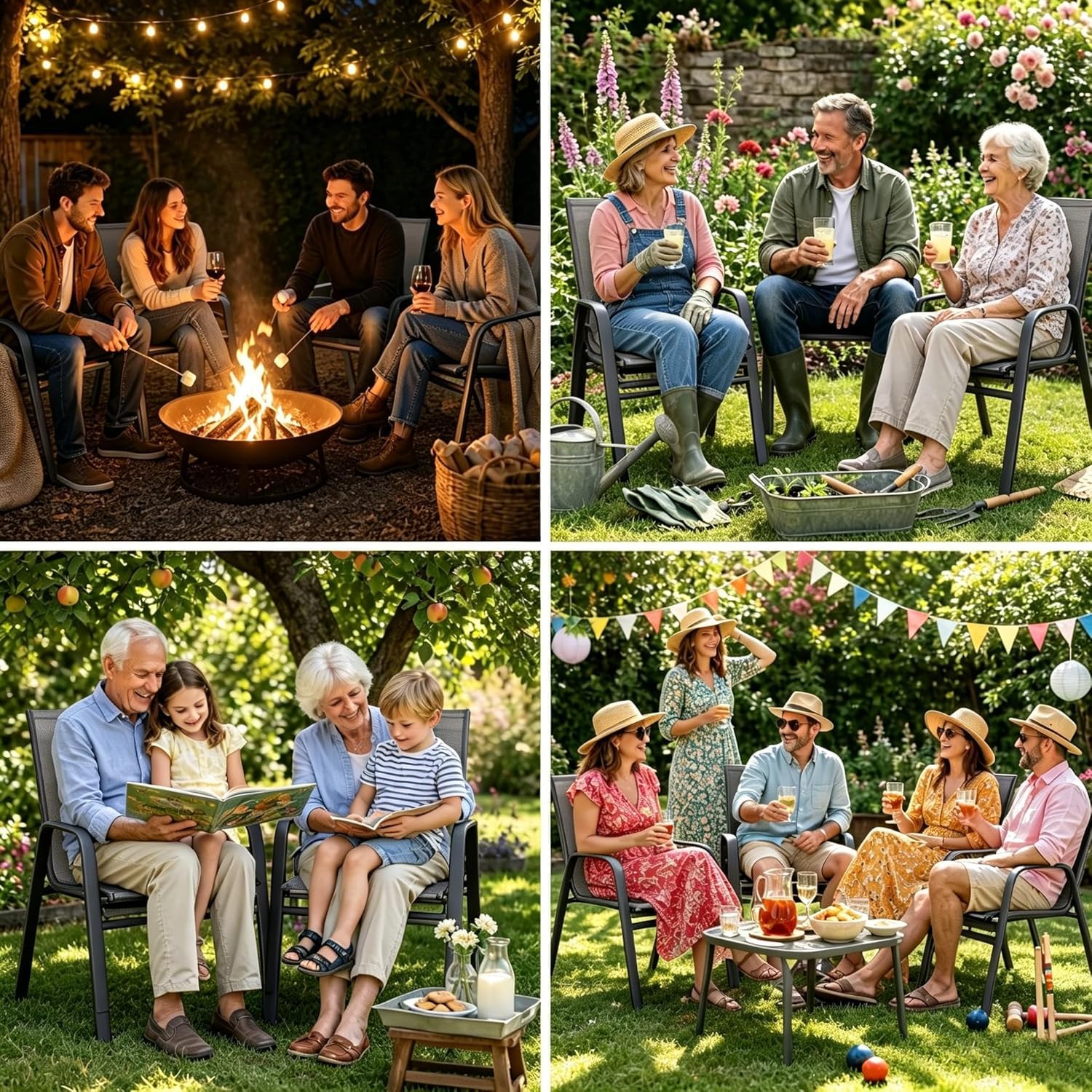2026 Aufwertung Hochlehner 6er Set Gartenstühle wetterfest, Stapelbar Terrassenstühle Sitzgruppenstühle mit hoher Rückenlehne & atmungsaktivem Textilen, Ideal für Garten, Balkon, Terrasse und Camping