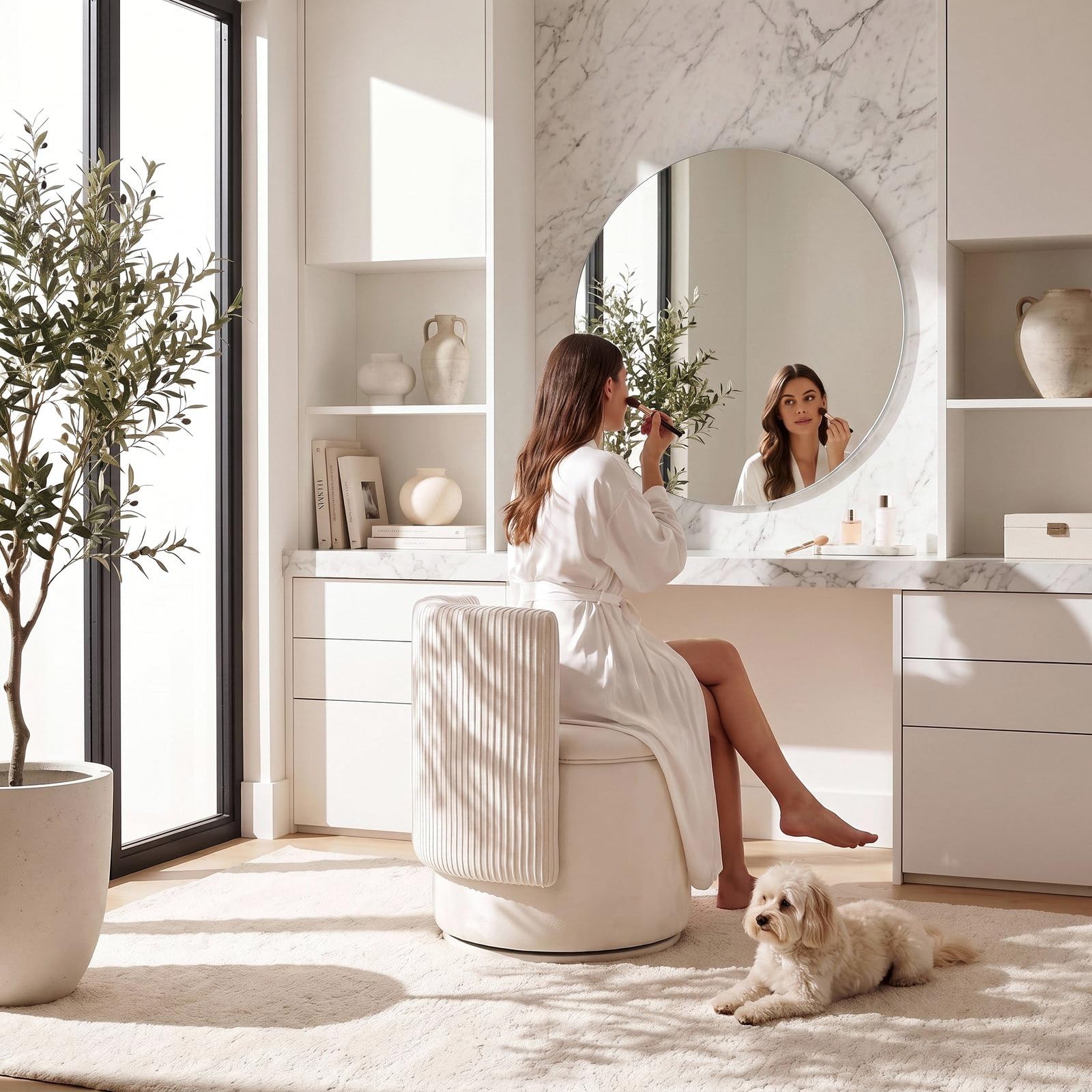 Clevich Velvet Vanity Chair with Storage, 360° Swivel Dressing Table Stool — image 1