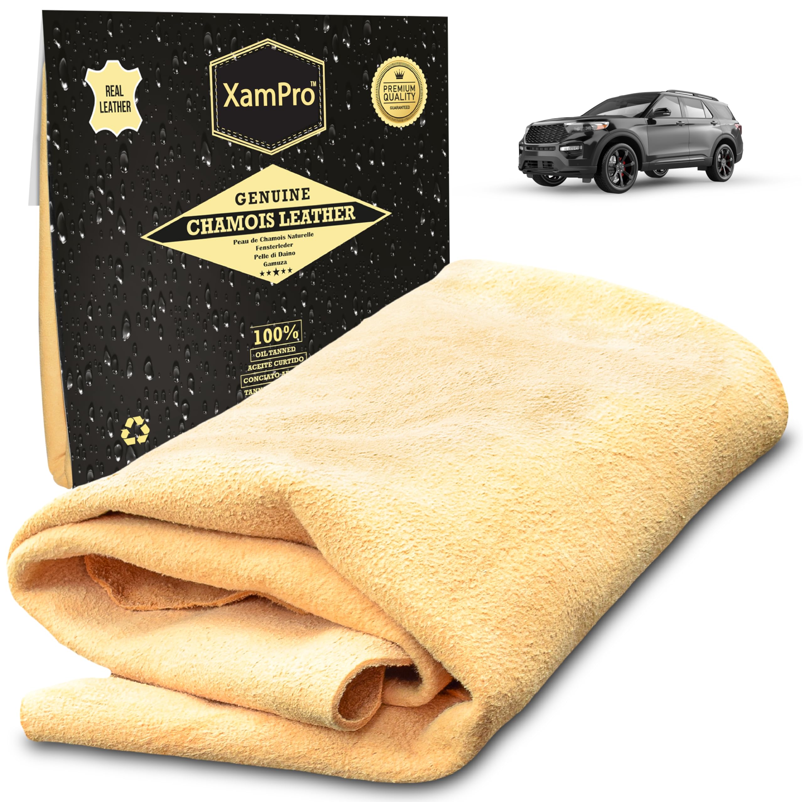 Professional 4.5 sq ft English Premium Natural Chamois - Clean Like a pro with Our Biggest and Best Chamois - Superb Drying Capacity Easy, Streak Free Finish - Made in The UK