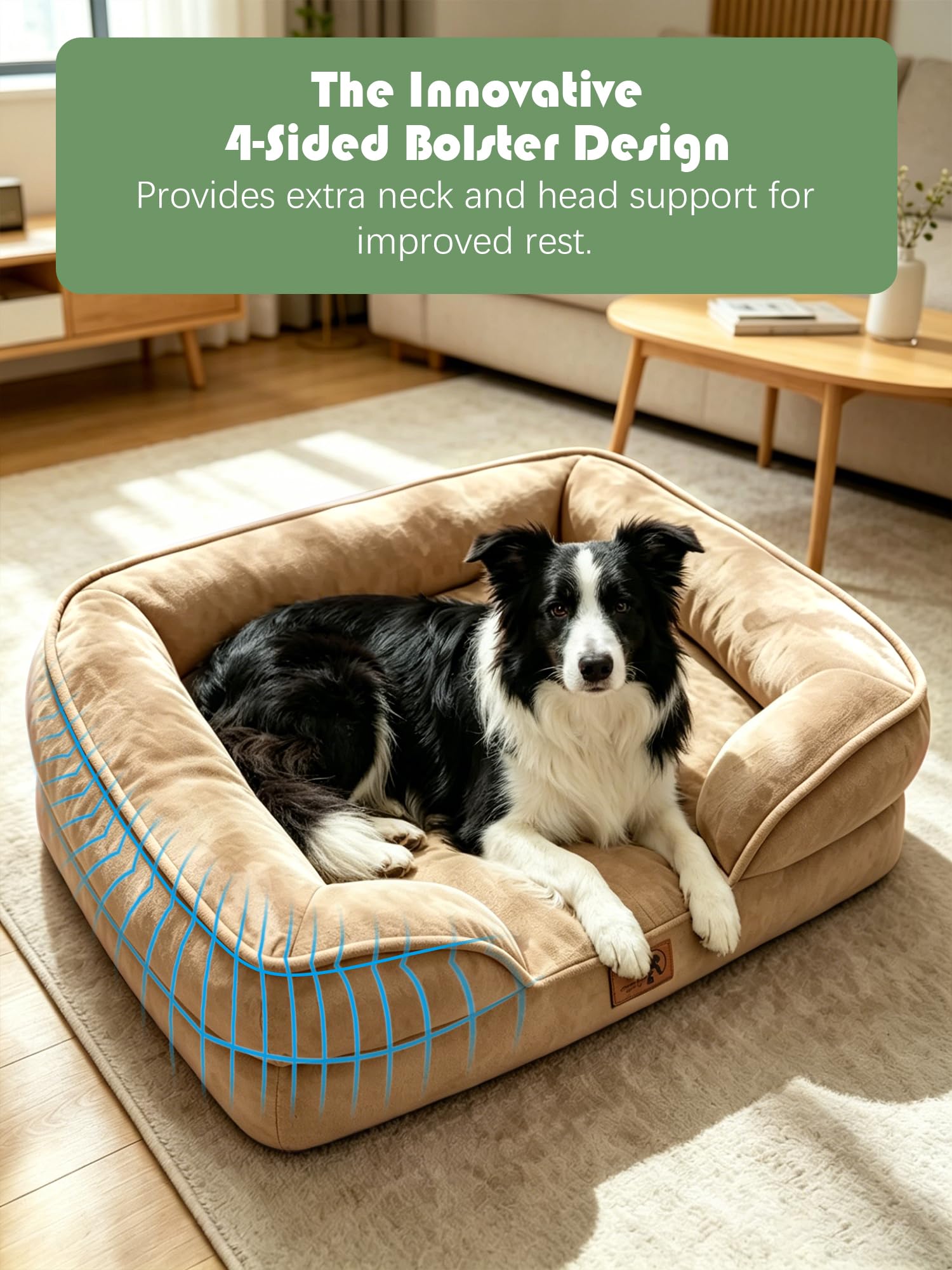 Spotted Play Orthopedic Dog Bed with Sides - Sofa Beds for Large Dogs, Supportive Foam Pet Couch Bed with Washable Removable Cover, Waterproof Lining and Non-Slip Bottom, Brown - L view 5