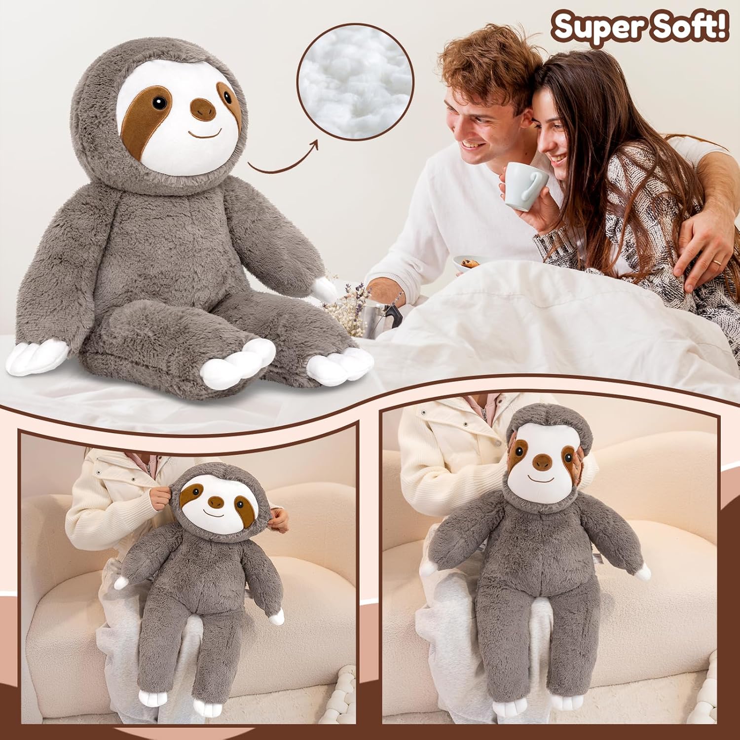 SQEQE Giant Sloth Stuffed Animal 30 in, Big Stuffed Sloth for Kids Adults, Cute Huge Plushies for Birthday Christmas Valentine's Gift