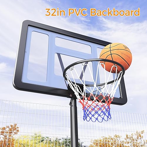 Miniatura 3 de Yaheetech Aro de baloncesto portátil para niños, cancha de baloncesto para jóvenes y adultos, altura ajustable de 7.2 a 9.2 pies, tablero trasero de