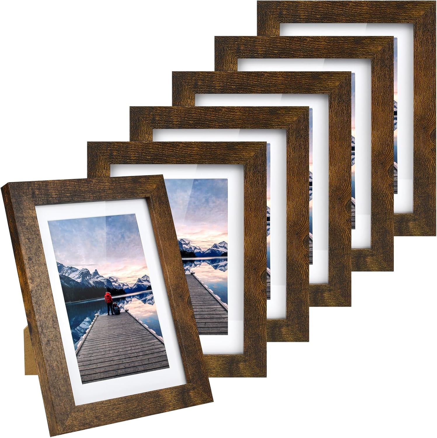 HOMEPIC 5x7 Picture Frames Set of 6, Retro Wooden 5x7