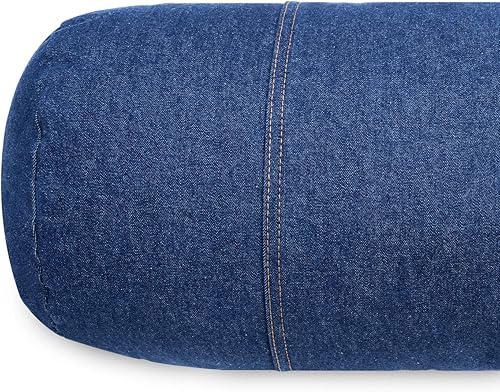 Miniatura 4 de Karin Maki - Almohada redonda de mezclilla para espalda baja, rodillas y cuello, almohada cilíndrica decorativa, 9 x 21 pulgadas, azul