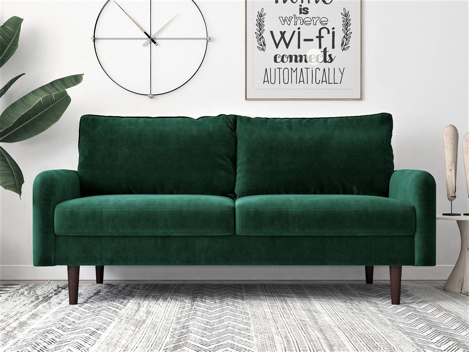 Container Furniture Direct Americus Velvet Upholstered Sofa and Loveseat Set, Couches for Living Room with Luxurious Mid Century Modern Design and Wooden Base, 2 Piece, Green