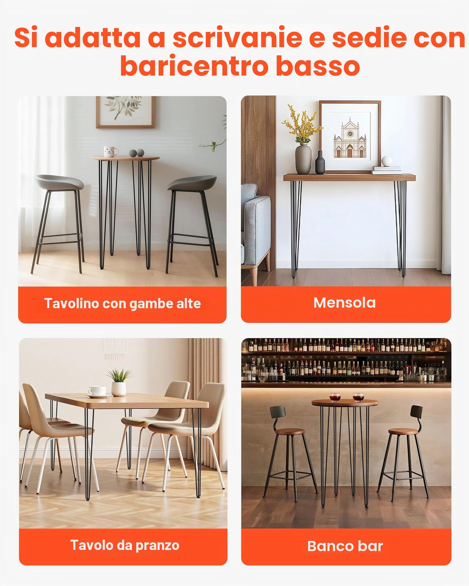 Happybuy Gambe da Tavolo da Scrivania 40 Pollici per Impieghi Gravosi di Ferro, 4 Pezzi Gambe da Tavolo a Forcina per Scrivania, Adatte per Tavolini, Divani, Seggioloni, Tavolini da Bar