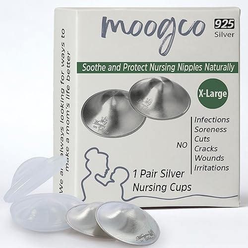 Moogco The Original Silver Nursing Cups - Protectores de pezones para lactancia recién nacido, esenciales para la lactancia materna, imprescindibles