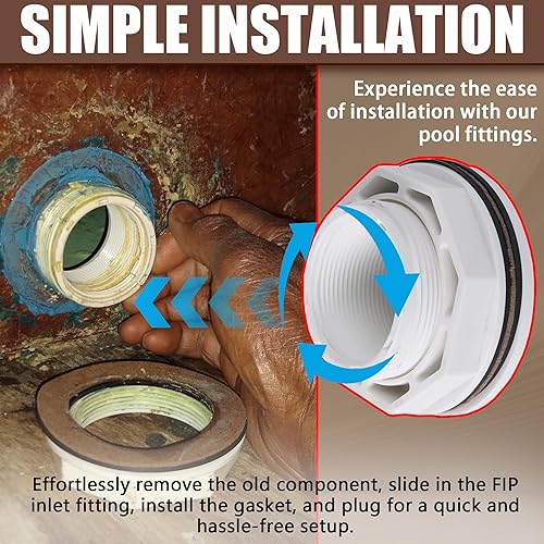 Miniatura 6 de Montaje de retorno de entrada de piscina sobre el suelo de 1 12 pulgadas con junta de tuerca de seguridad - Rosca de tubo de entrada Famale (FIP) -