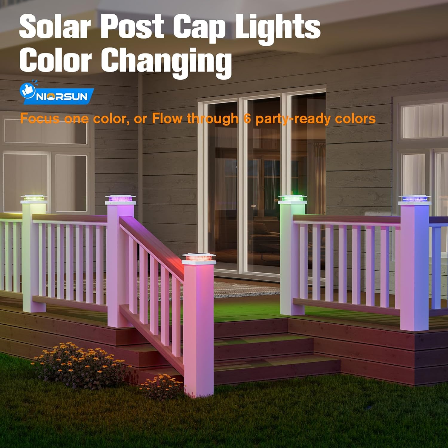 NIORSUN Solar Post Cap Lights Outdoor Waterproof, 4x4 Post Solar Lights RGB Color Changing, Fence Posts Solars Light for Deck Patio Garden Deco, 4x4 Posts Caps Wood Vinyl, 5x5 Vinyl, 12 Pack (White) thumbnail