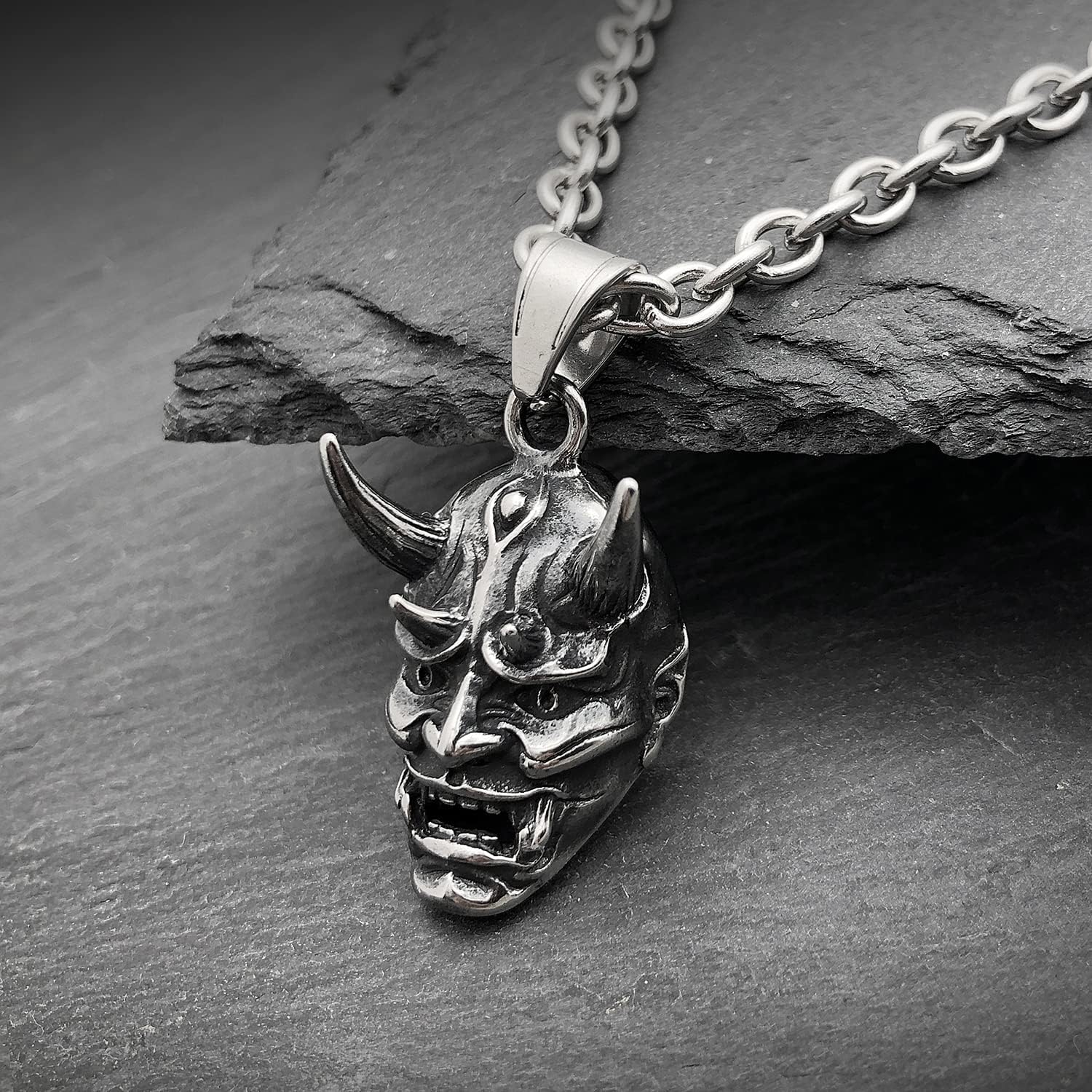 Mask Hannya Necklace Japanese Jewelry Devil Mask Necklaces Samurai Shogun Helmet Mask Good Luck Charm (Necklace B) - Image 4