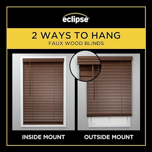 Miniatura 6 de Eclipse Persianas de madera sintética, 63.5 pulgadas de ancho x 64 pulgadas de largo en roble oscuro, sin cordón, certificadas seguras para niños y
