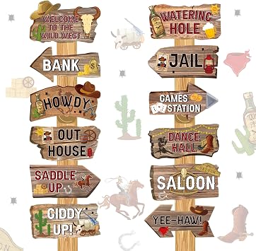 24 Pcs Western Cowboy Party Directional Sign Yard Rodeo Theme Cowboy Wild West Party Cutouts Photo Props Backdrop Welcome Sign for Western Birthday Decorations