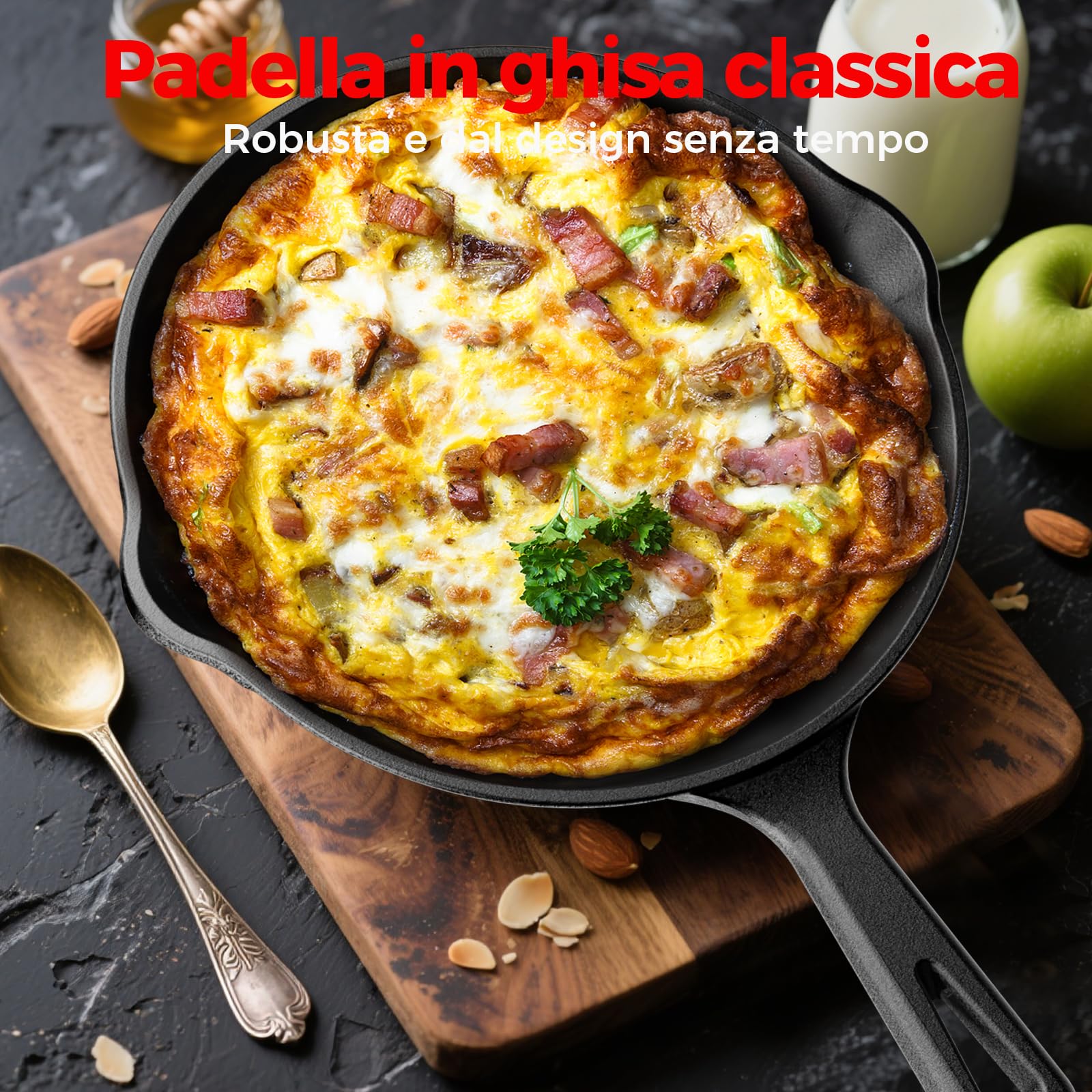 YASHE Set di 3 Padelle in Ghisa, Padelle Naturali da Condire, Robuste e Resistenti, Ideali per Varie Preparazioni, Misure 16/20/26 cm