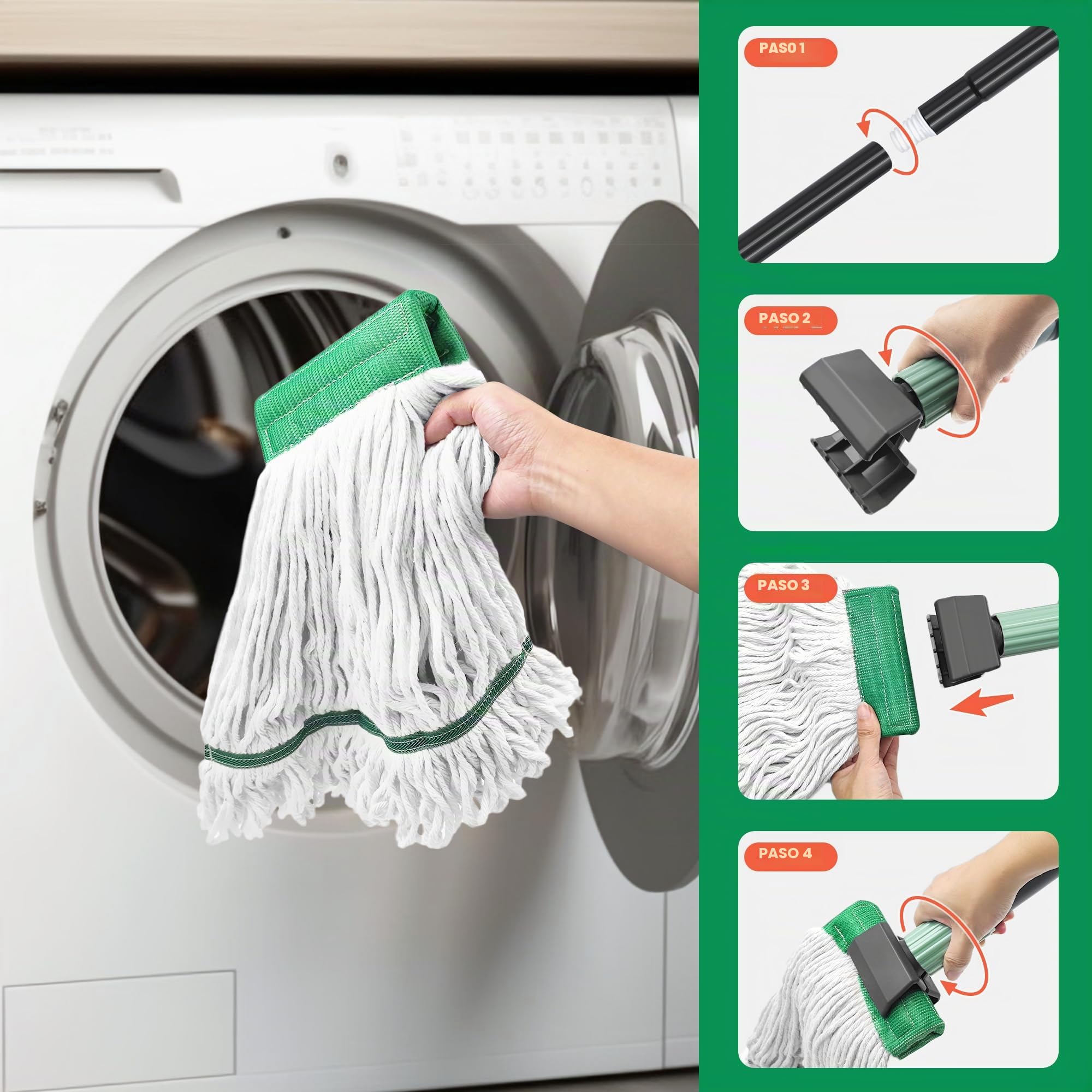 Trapeador húmedo resistente con mango largo de 58 pulgadas para limpieza de suelos, trapeador de algodón húmedo con cuerda en bucle para el hogar, cocina, garaje, oficina, taller