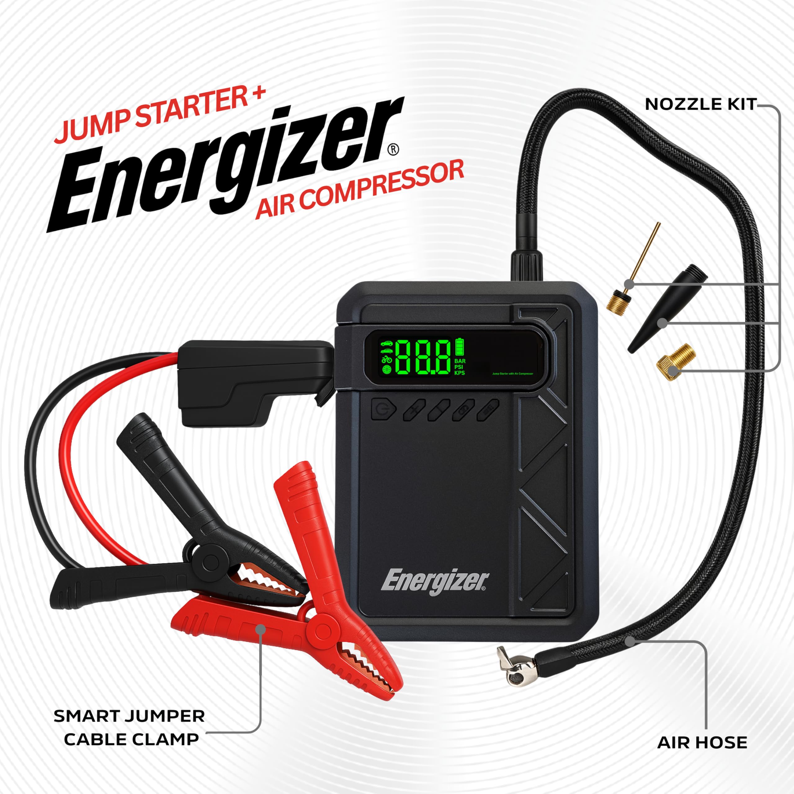 Energizer 160 PSI Digital Tire Inflator & 1500A 12V Jump Starter