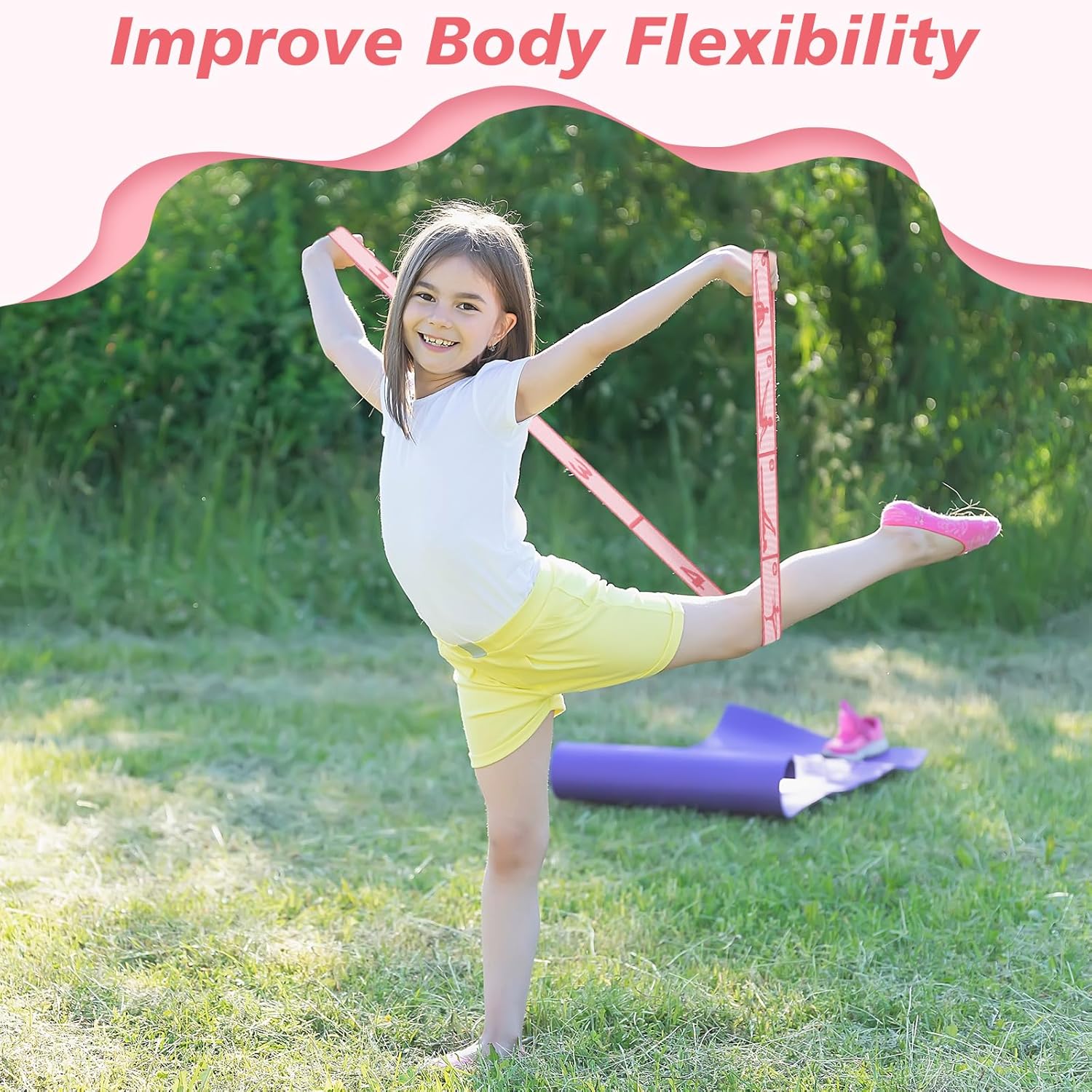 Soulchen 12 Sets Stretching Strap with 8 Loops for Kids Include 12 Storage Bags 12 Children Gymnastics Stretching Strap for Cheer Dance Training Elastic Band Cheerleading Training Ballet Yoga (Pink)