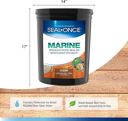 Miniatura 2 de Seal-Once Marine Premium - Sellador de madera  Sellador impermeable  Tinte de madera y sellador en uno  5 galones y transparente