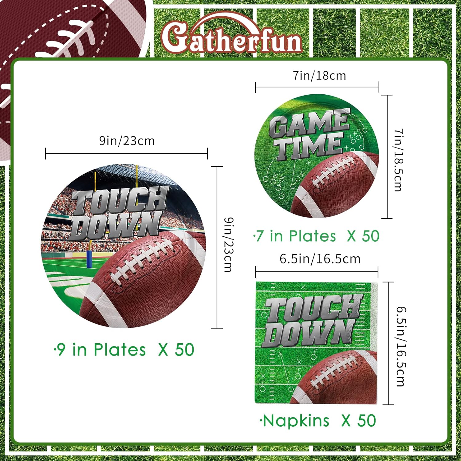 Football Party Supplies Kit Serve 50, Includes Dinner Plates, Dessert Plates, Napkins,Football Birthday Party Football Game Day Tailgate Party Decorations