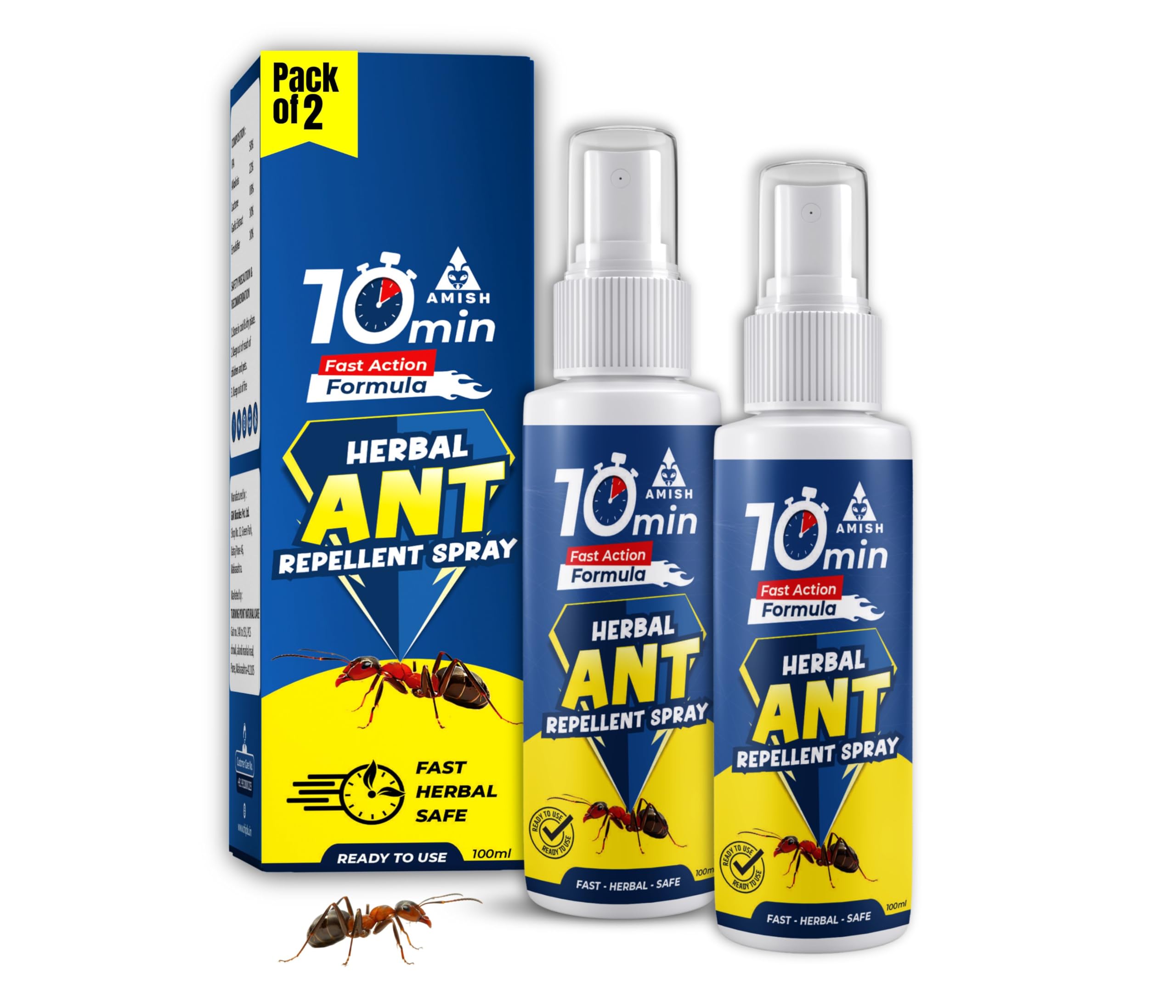 Amish Herbal Ant Spray 100ml Pack-2 |10 Minutes Formula |Removes Entire Ant colony|Powerful 100% Organic No Chemical Ant Repellent Spray for Home Kitchen Office Garden Long Lasting Protection