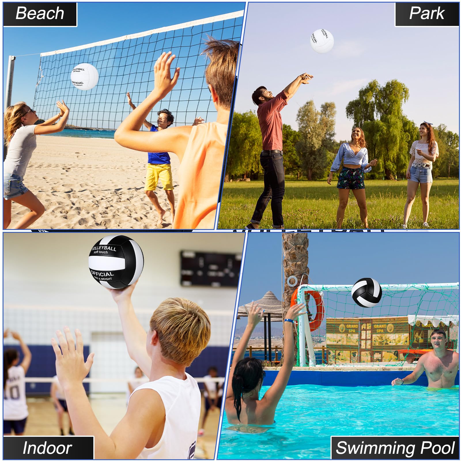 Lot de 2 ballons de volleyball officiels de taille 5 pour intérieur et extérieur, imperméables, doux, volleyball de plage, volleyball avec pompe pour débutants, adolescents, adultes, jeux de plage,