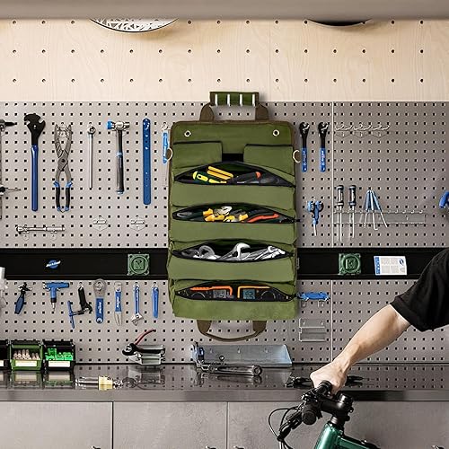 Miniatura 7 de Bolsa de herramientas enrollable, organizador de herramientas compacto y duradero con 4 bolsas, rollo de herramientas y 2 pequeñas bolsas con