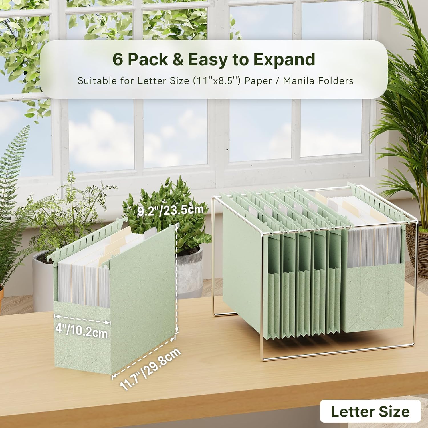 XINGIA 6 Pack Large Capacity Hanging File Folders Letter Size,4 Inch Expandable File Organizer,File Cabinet Folders with Adjustable Hooks,Wheat Straw Reinforced Hang Folders for Bulky Files,Charts