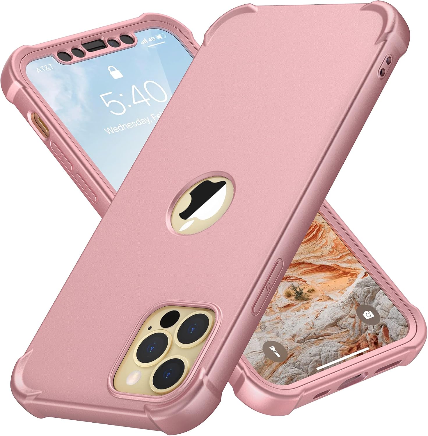 ORETECH Designed for iPhone 12 Pro Max Case, Designed for iPhone 12 Pro Max Case with 2 x Tempered Glass Screen Protector 360°Full Body Protective Cover for iPhone 12 Pro Max Case 6.7'' Rosegold