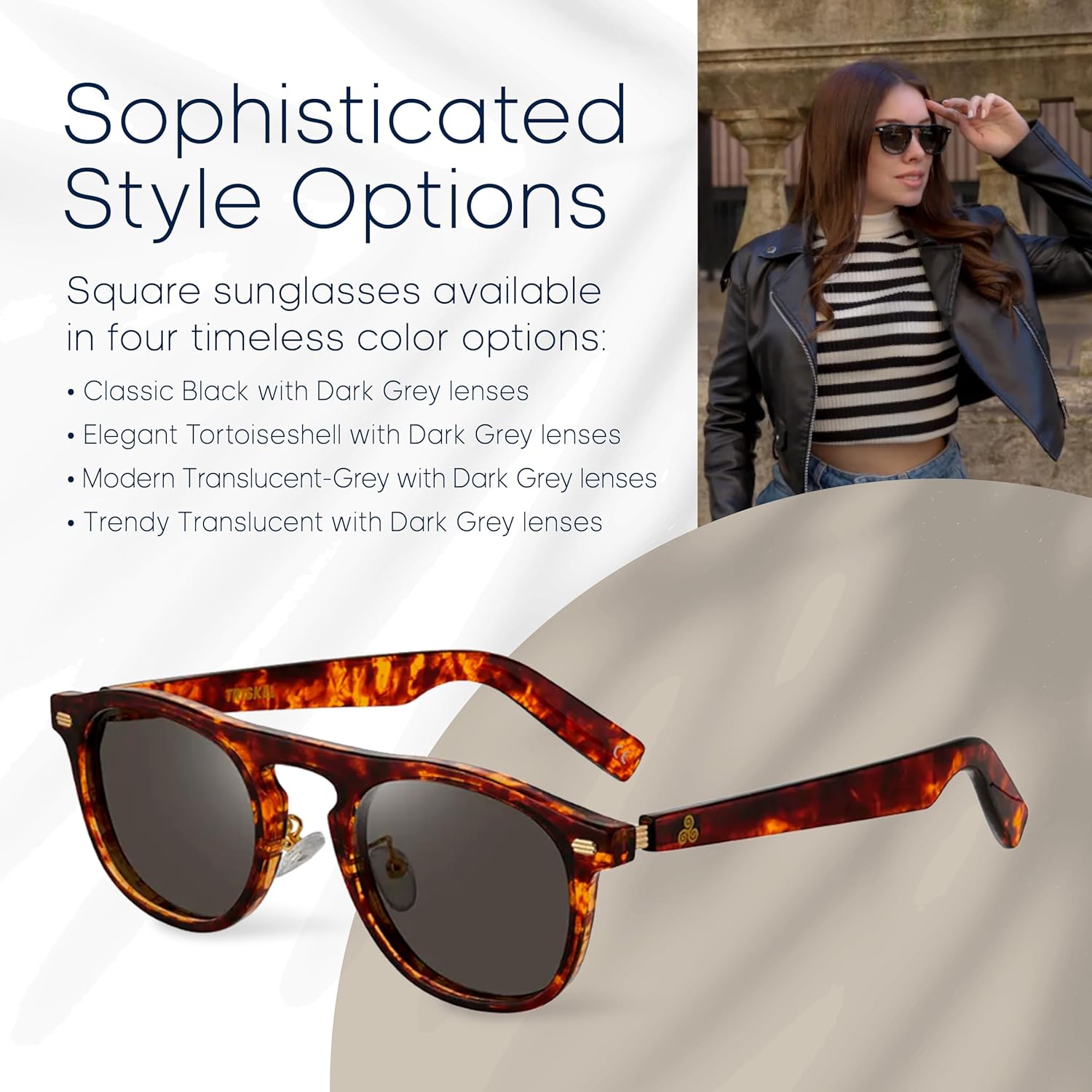 Brussels Square Sunglasses Lightweight TR Frame, Stylish Square Frame for Men & Women Translucent With Dark Grey Lenses image 2 of 7 B0DS2R2L9F