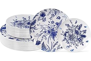 Durony White and Blue Plastic Plates 72 Pieces