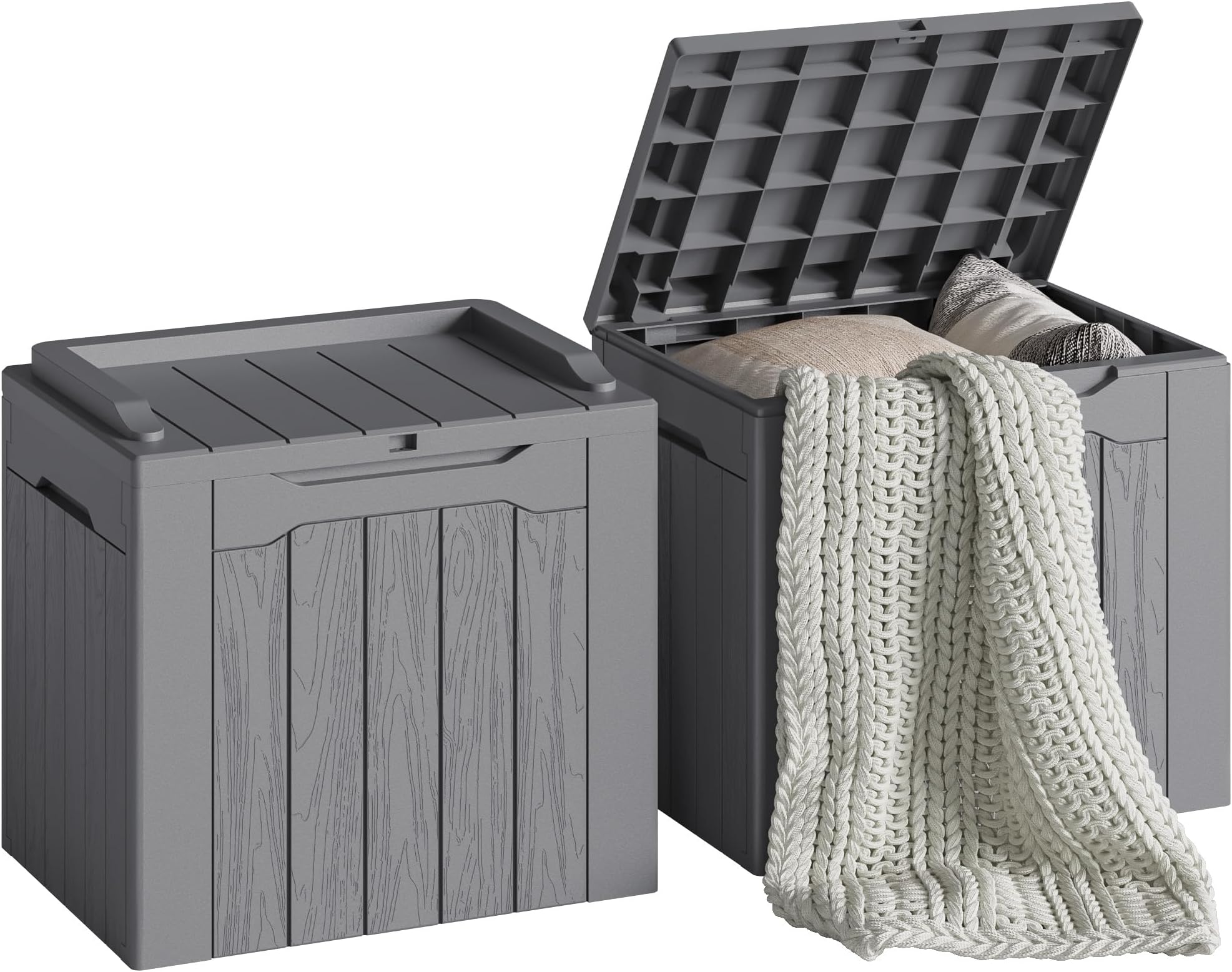 Devoko 30 Gallon Resin Deck Box 2 Pack Outdoor Indoor Waterproof Storage Box for Patio Furniture Pool Accessories Storage for Cushion Garden Tools (Grey, 2 Pack)