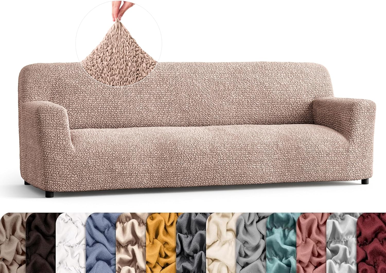 PAULATO BY GA.I.CO. Sofa Slipcover - Stretch Couch Cover - Stylish Cushion Sofa Cover - Soft Fabric Slip Cover - 1-Piece Form Fit Washable Protector for Pet - Microfibra Collection - Blush Taupe