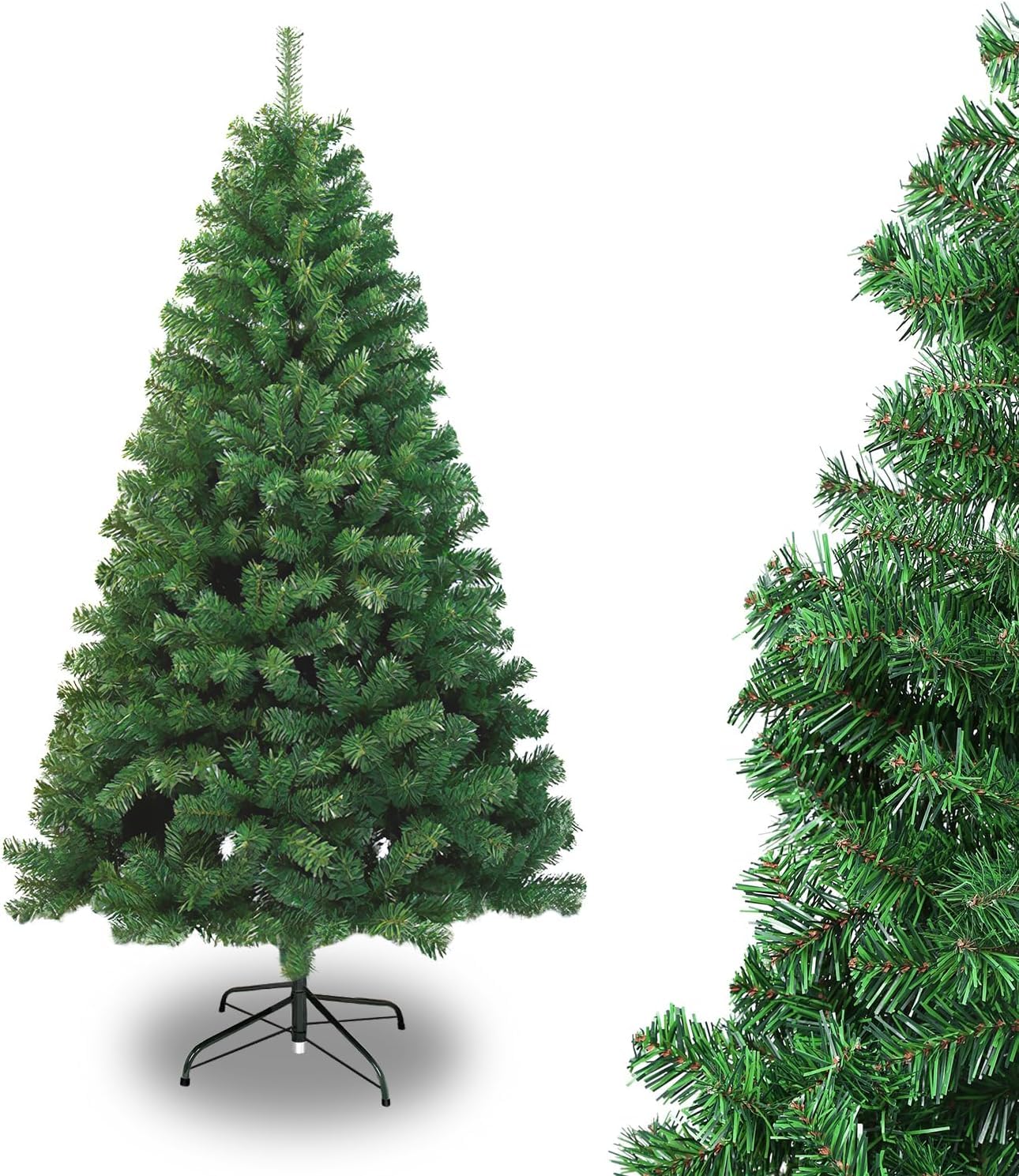 Árbol de Navidad Artificial de PVC, 120CM.150CM.180CM. 210CM, PVC, Hogar Decoración para Navidad, con Soporte de Metálico, Fácil Montaje (Árbol Verde Natural, 180CM)