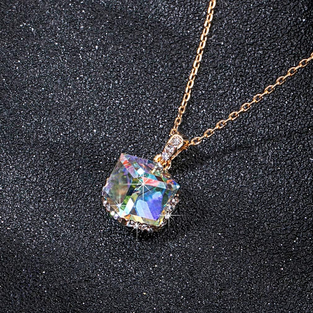 EVEVIC Color Changing Cubic Austrian Crystal Pendant Necklaces for Women 14K Gold Plated Hypoallergenic Jewelry - Image 3