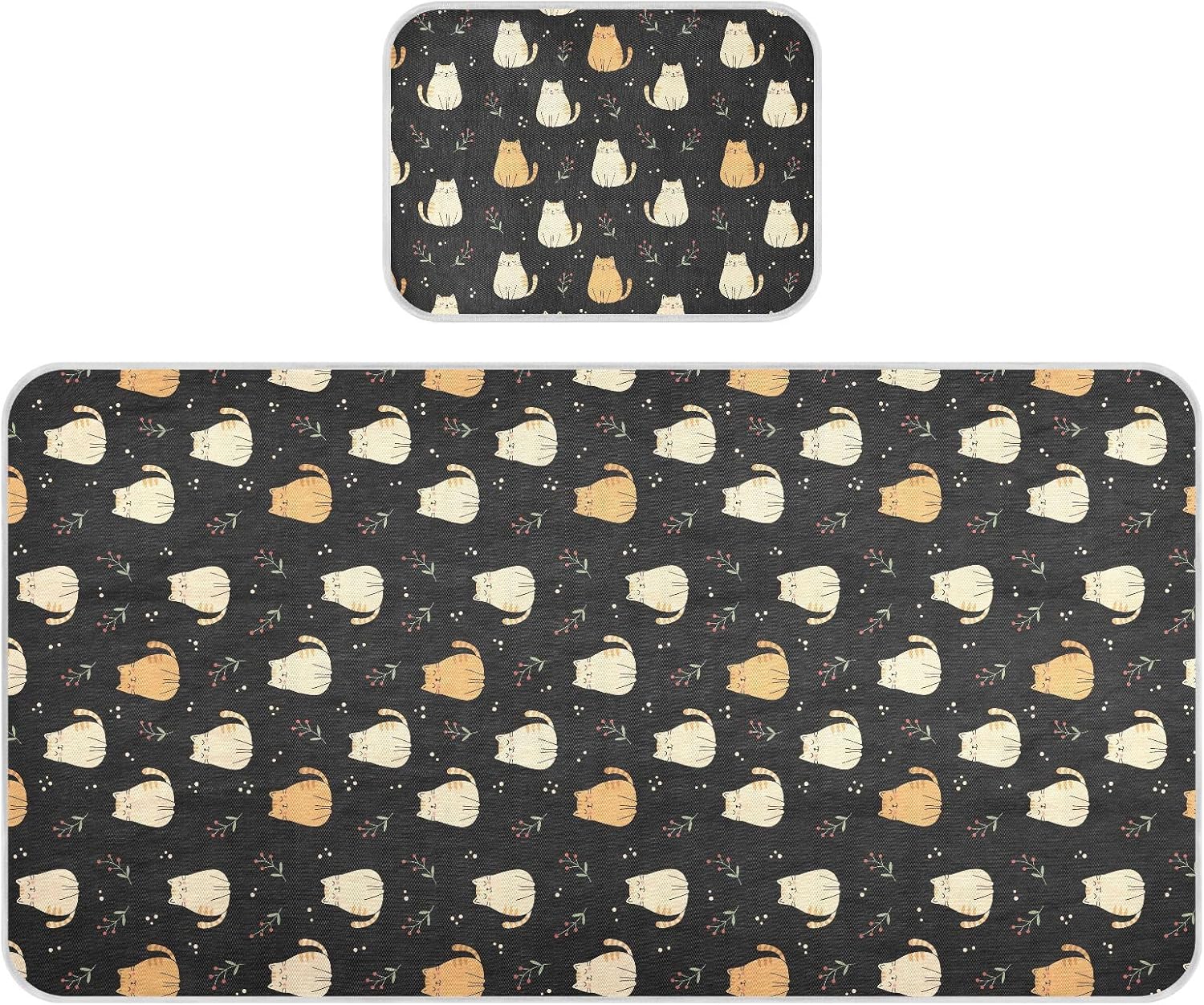 Baby Cooling Mat Cartoon Cats Black Ice Silk Breathable Mesh Summer Crib Mattress Pad with Pillowcase, Soft Cooling Sleeping Surface for Infant & Toddler, 52"x28"