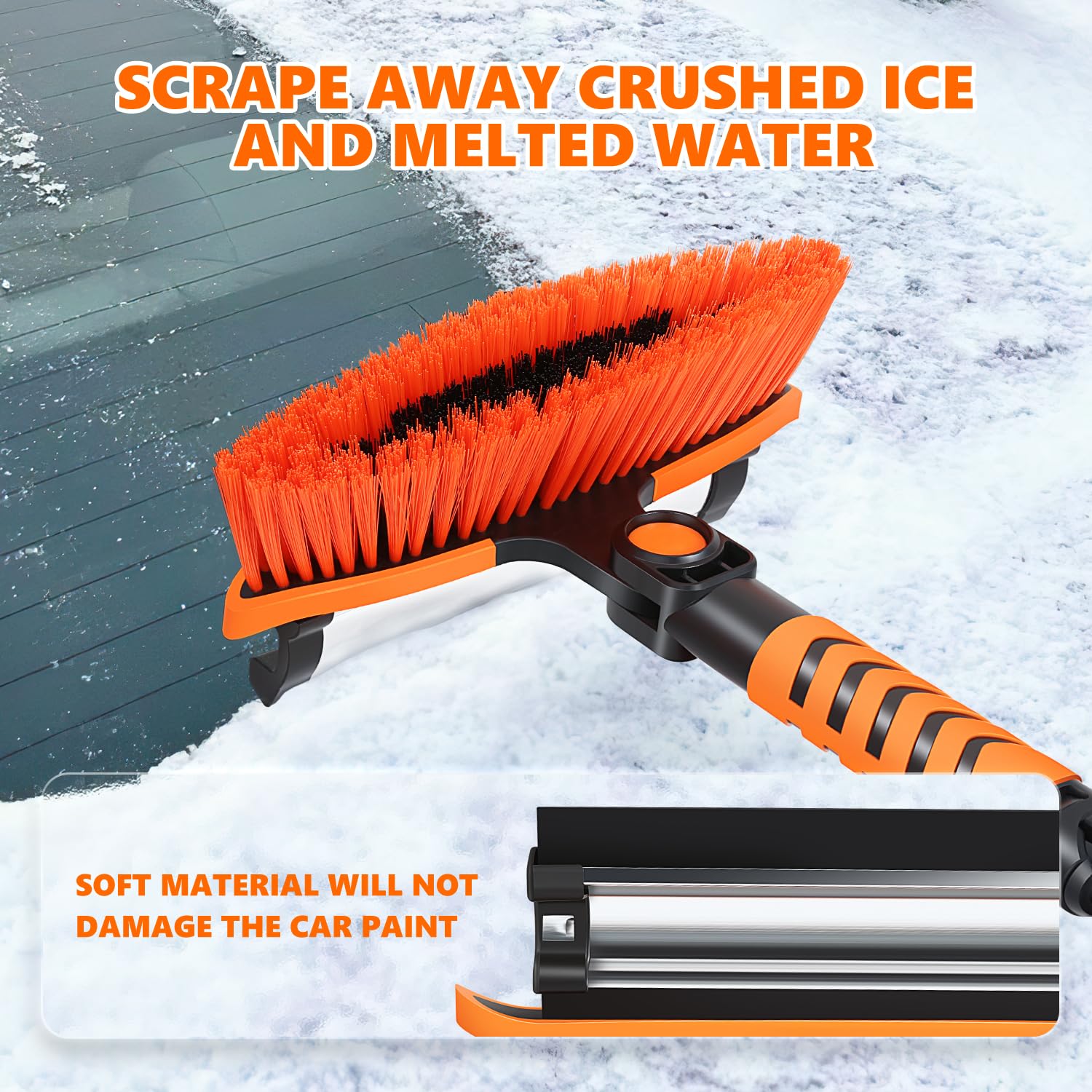 DNA MOTORING 43,3 Zoll 3-in-1 teilbare Schneebürste mit Rakel und Eiskratzer für Autos, SUVs, LKWs, Windschutzscheibenfenster, ausziehbares Schneeentfernungswerkzeug, TOOLS-00376, Orange/Schwarz