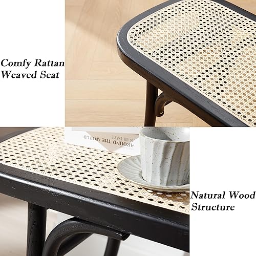 Miniatura 3 de chairus Banco de entrada de granja de 45 pulgadas de largo con estructura de madera maciza negra, asiento cómodo para sala de estar, extremo de