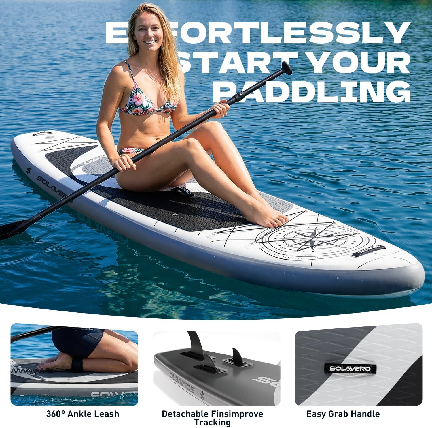 SOLAVERO 11'6" Inflatable Stand Up Paddle Board with Premium SUP Accessories - Extra Wide Stable Design with Non-Slip EVA Deck, SUP Paddleboard for Adults & Youth of All Skill Levels