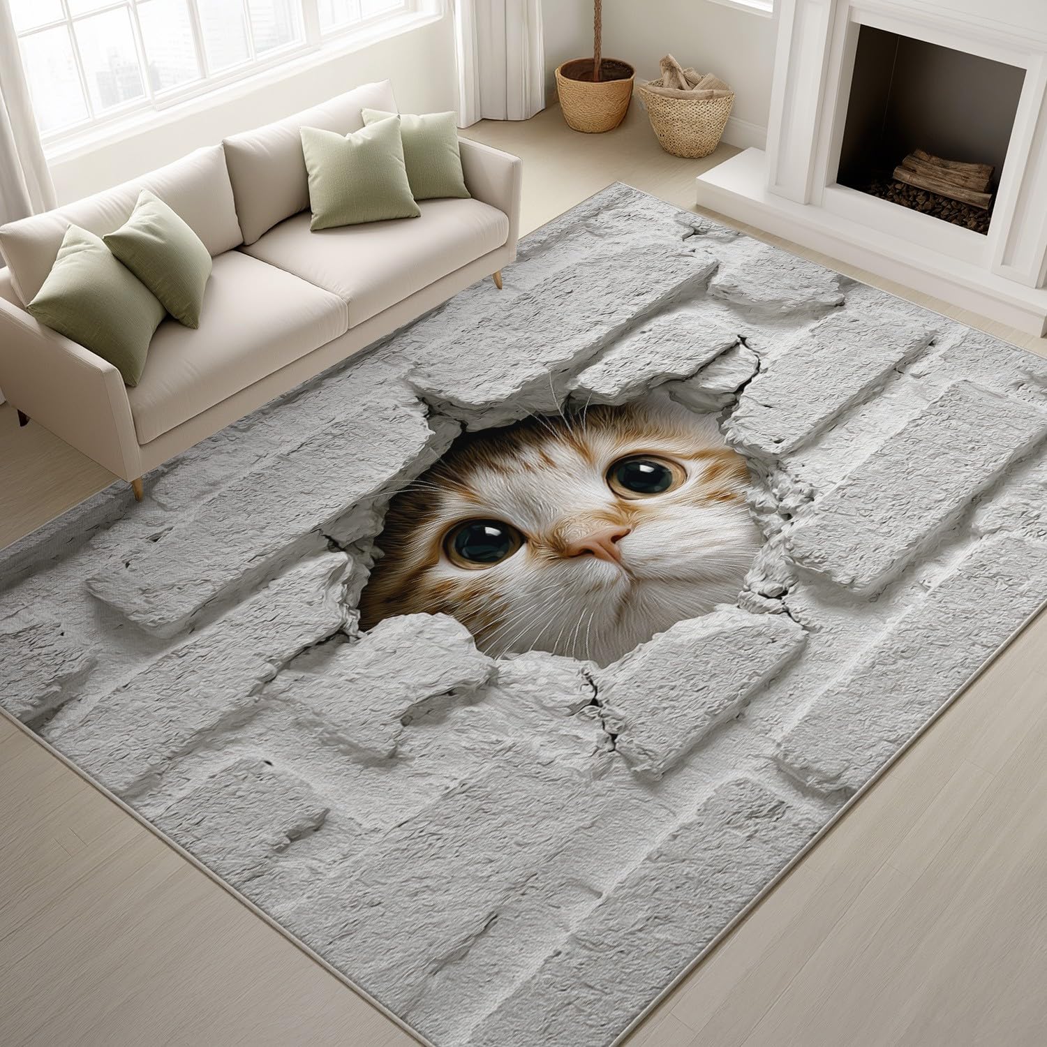 Tapis de cuisine chat 3D gris clair idéal pour sécuriser l'entrée et la chambre
