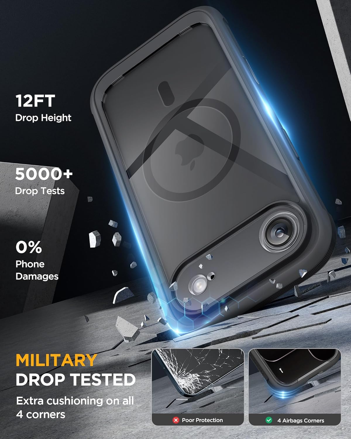 Miracase Magnetic for iPhone Air Case 6.5-inch with Camera Control, [Compatible with MagSafe] Full-Body Protection Slim Phone Case with Built-in Tempered Glass Screen Protector for 17 Air Case, Black - Image 5