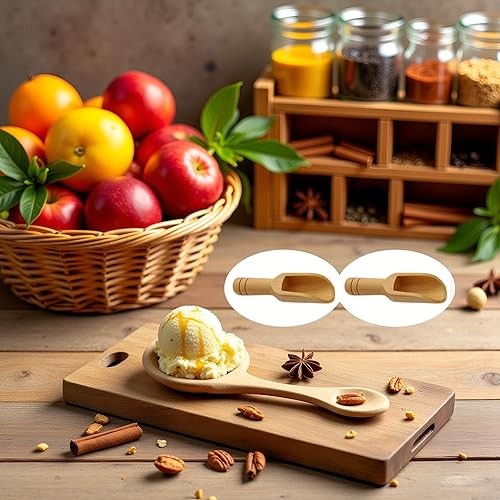 Miniatura 8 de Mini cucharas de madera, mini cuchara de sal de bambú pequeña cuchara de sal de baño de especias para especias frijoles arroz harina de té azúcar