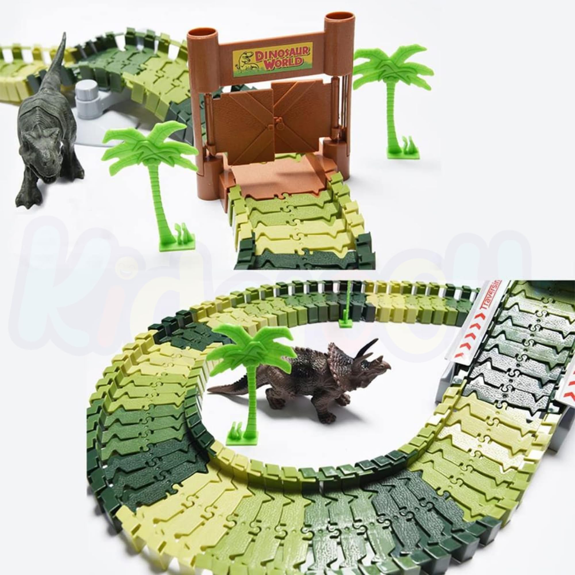 Kidology Create a Jurassic Dinosaur Racetrack Toy Set 142 Pcs, Children STEM Learning DIY Flexible Track Playset, Educational Learning Railway Track Car for Kids Boys Girls 1