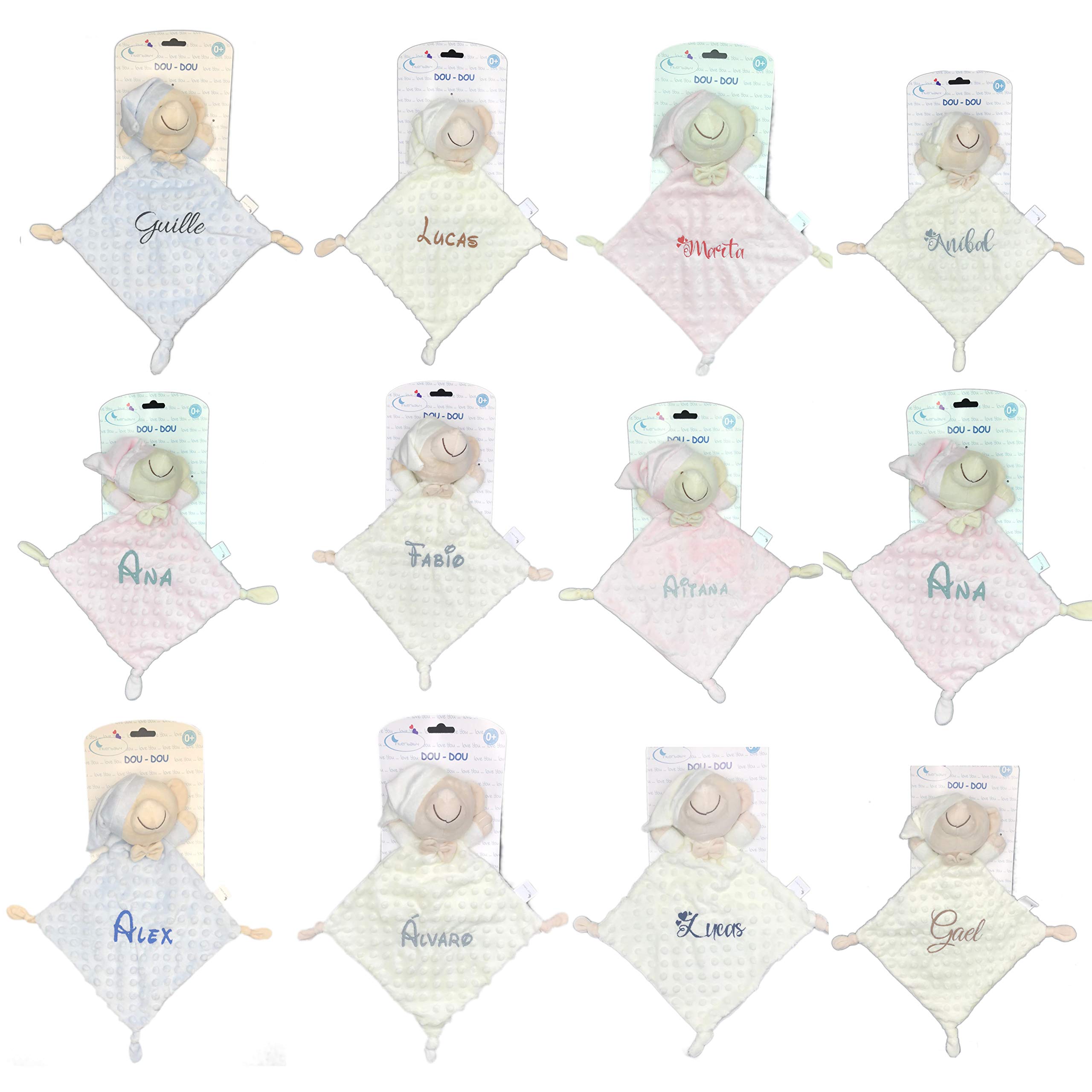 mibebestore Doudou Bebe Personalizado con Nombre Bordado Recien Nacido Dou Dou para Dormir Muñeco de Apego Regalo Personalizado Accesorio Infantil Baby Shower Bautizo Guardería Niño Niña