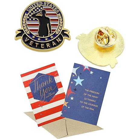 Patriotic Veteran Day Thank You Card and Pin Set