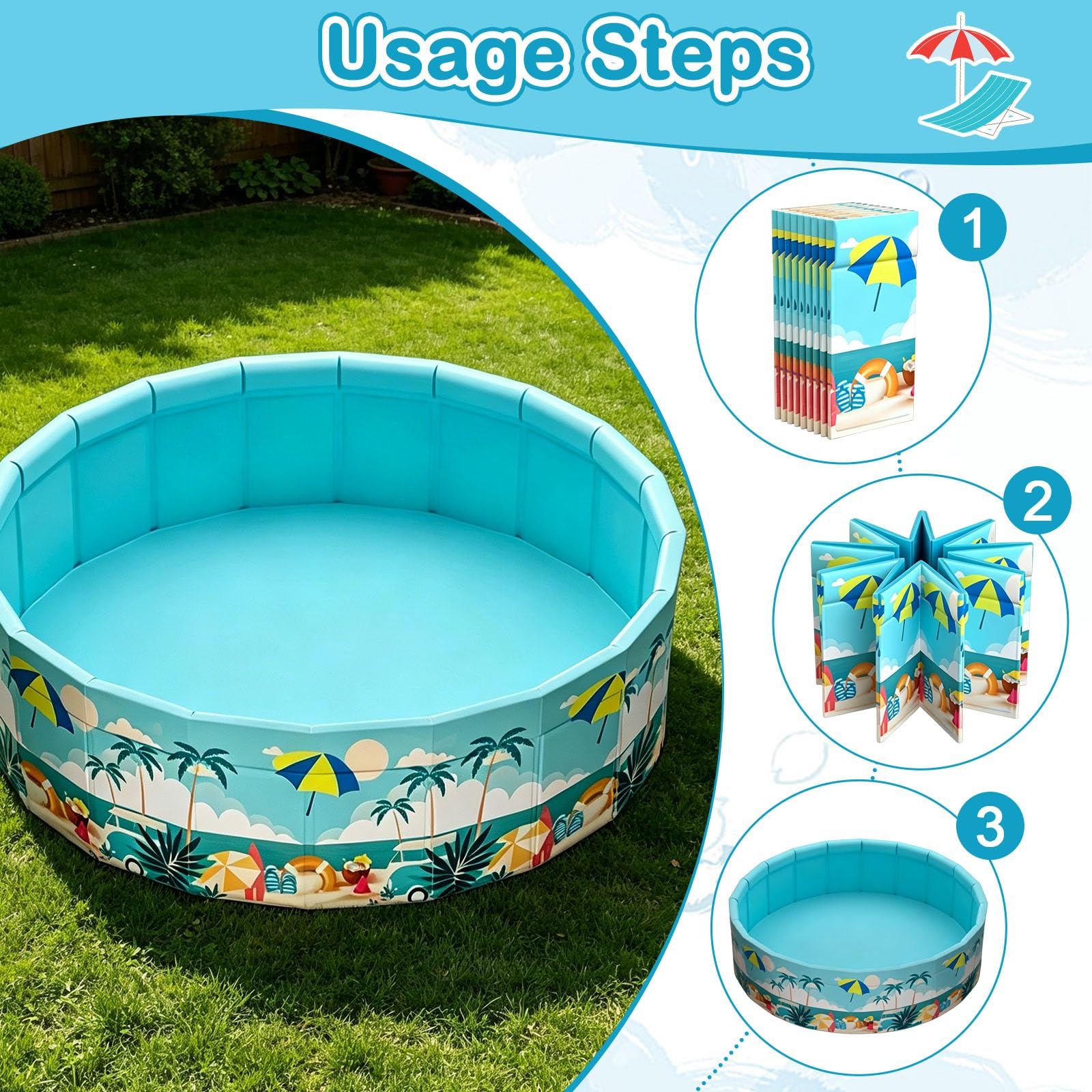 Planschbecken Groß Verdickt PVC, 90x90x45 cm,Extra Großer Outdoor-Faltbarer Pool,Hundepool, Rutschfester Boden, Kein Aufpumpen Erforderlich, Schnelle Entwässerung