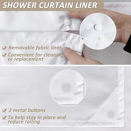 Miniatura 4 de BOODII Juego de cortina de ducha de tela de lino blanco con forro para baño, estilo rústico con ventana superior de malla, resistente 200GSM, tela
