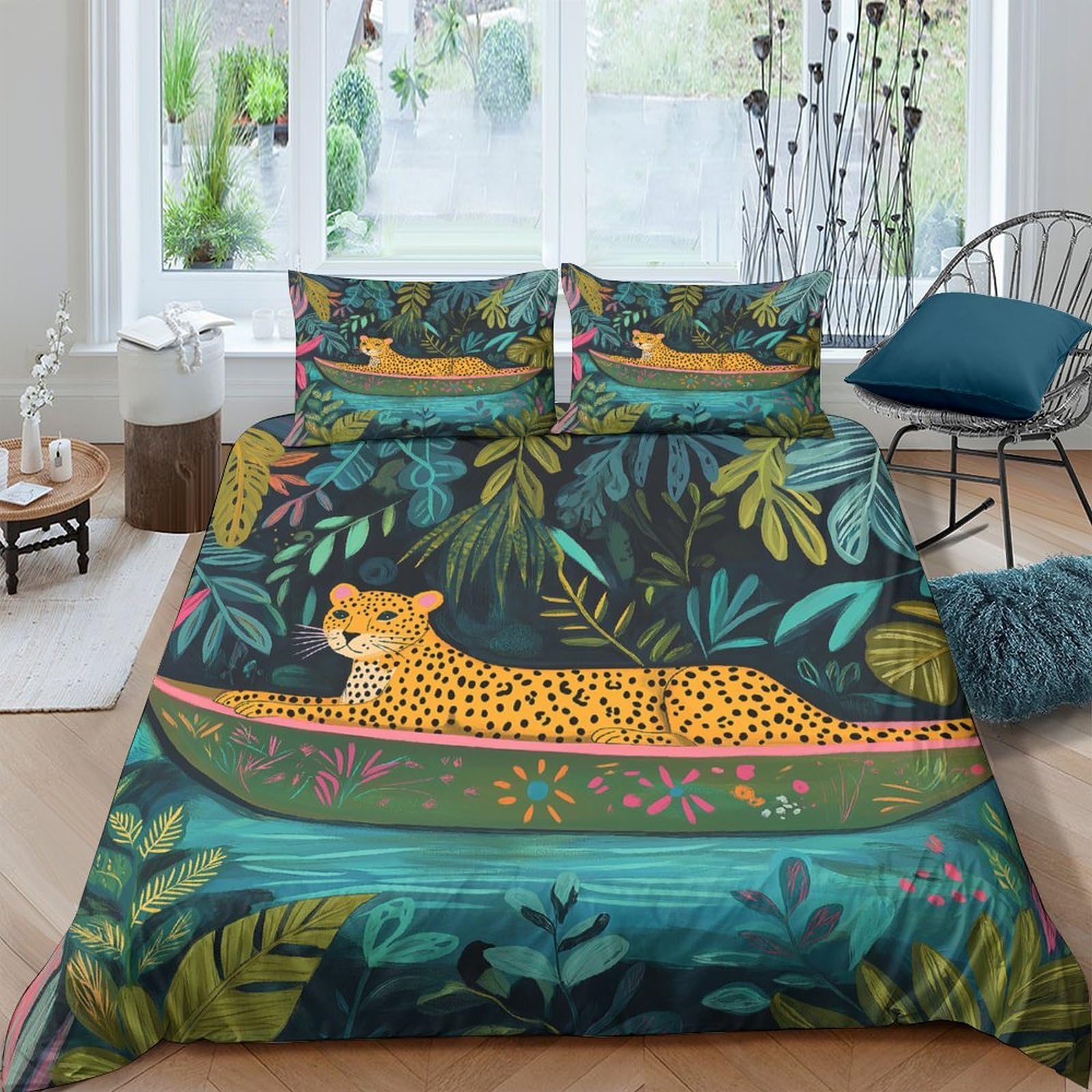 Ctjqhvkz Style-1 3D Printed Jungle Leopard Fitted Sheet Microfiber Soft Breathable Tropical Forest Mattress Cover For Bedroom Guest Room Decor Single（135X200cm）