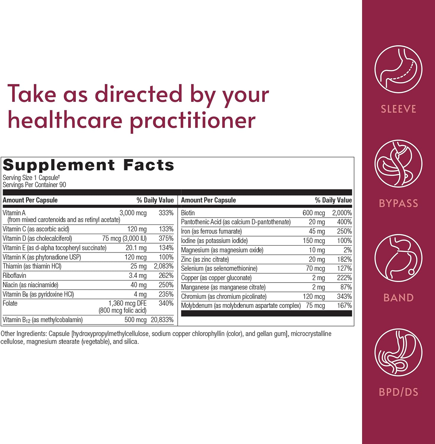 Bariatric Advantage Ultra Solo with Iron - Once-Per-Day Daily Multivitamin - for Bariatric Patients - with Thiamin, Vitamin A & More - Gluten Free - 90 Capsules - Image 4