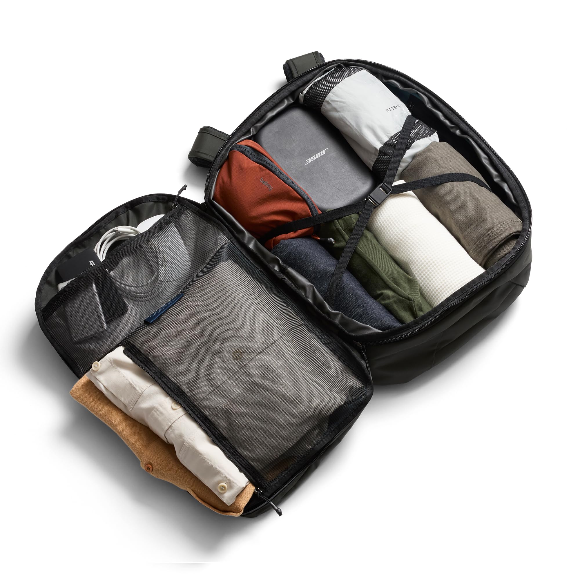 Bellroy Transit Travel Pack Pro 30–38L, Mochila de viaje de cabina - Olive | Mochila de viaje de cabina 30–38L con funda para portátil, protección RFID y bolsillo con cremallera para botella