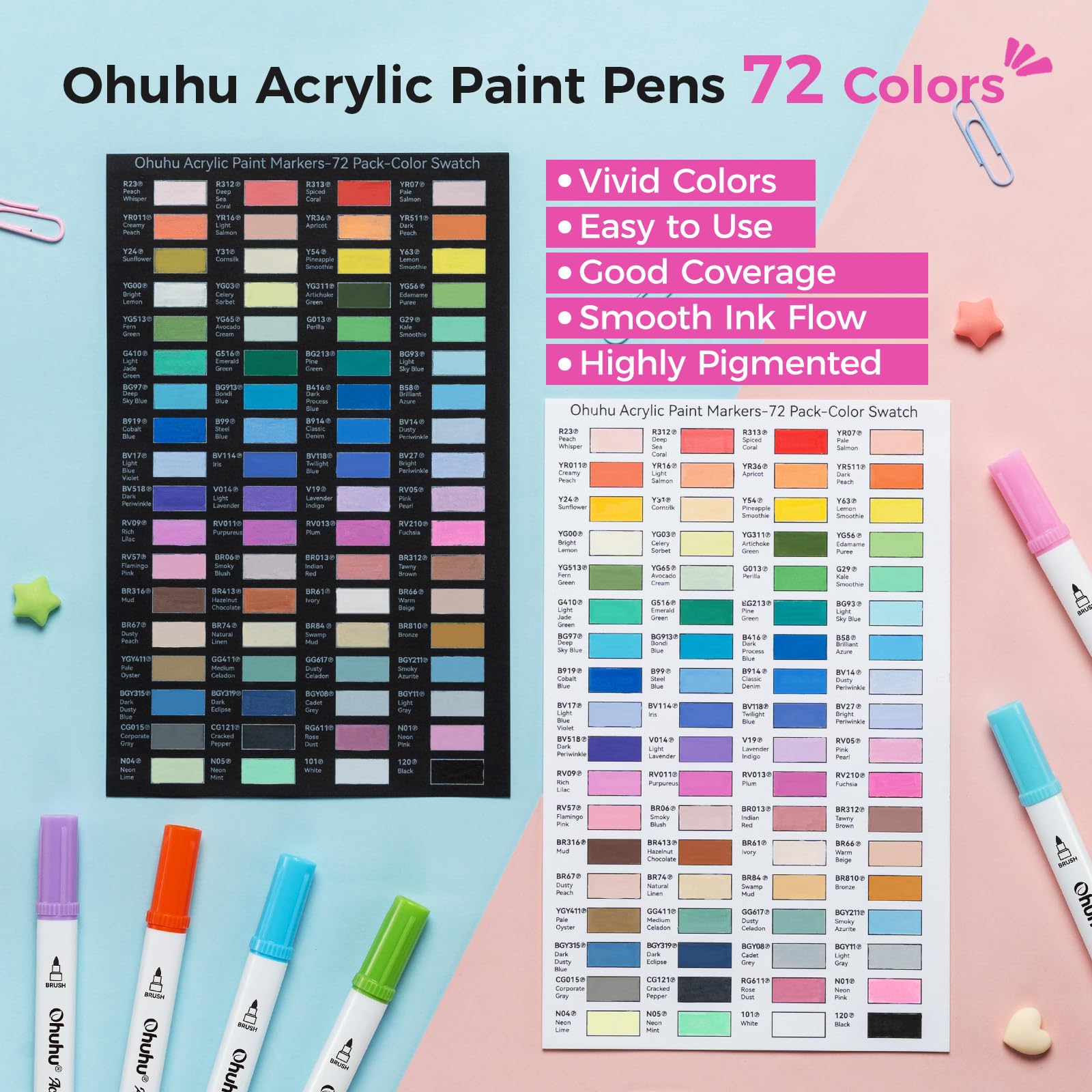 Amazon | Ohuhu アクリルマーカー 72色セット アクリルペン 中綿式