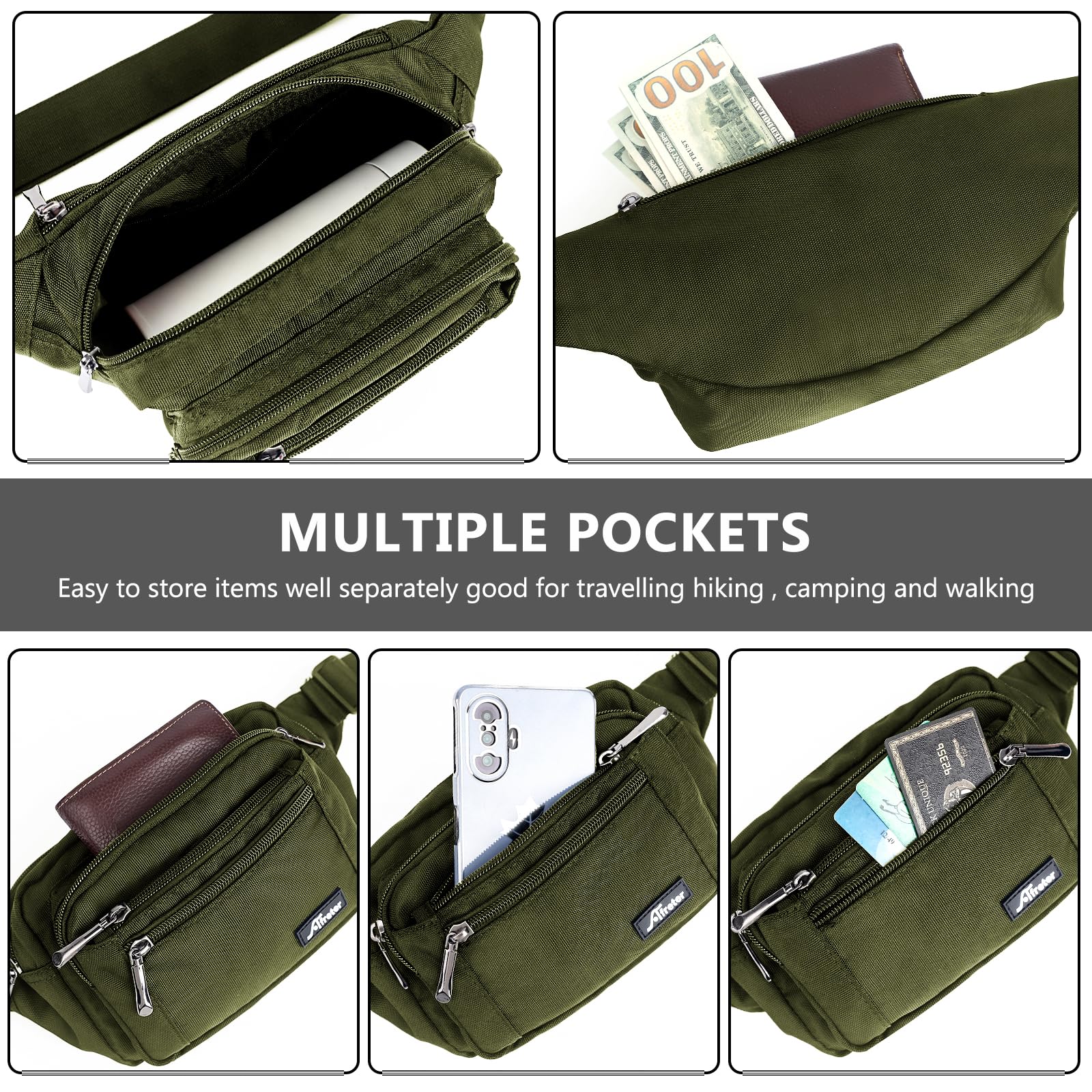 Riñonera para hombres y mujeres con correa ajustable para entrenamiento al aire libre, viajes, casual, correr, senderismo, ciclismo, Verde militar, Talla única, Moda